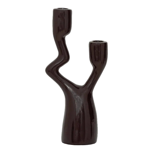 Adora Skulptural Ljusstake i Ecomix – Fudgeglans med 2 Armar - CasaCle